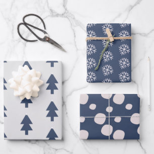 Feuille De Papier Cadeau Flocons de neige Rose Navy Arbre de Noël Neige Flo