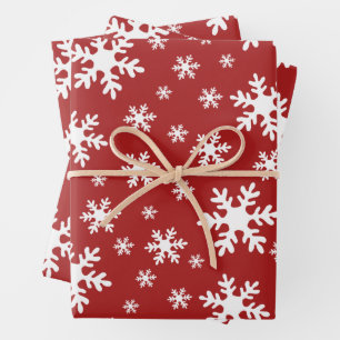 Feuille De Papier Cadeau Flocons de neige rouges Hiver Noël Vacances