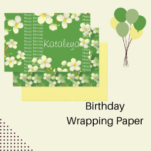 Feuille De Papier Cadeau Floral blanc avec anniversaire d'arrière - plan ve