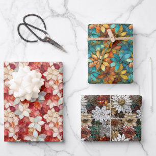 Feuille De Papier Cadeau Floral blanc rouge