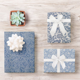 Feuille De Papier Cadeau Floral bleu Morris Motifs avec fleurs Vintages