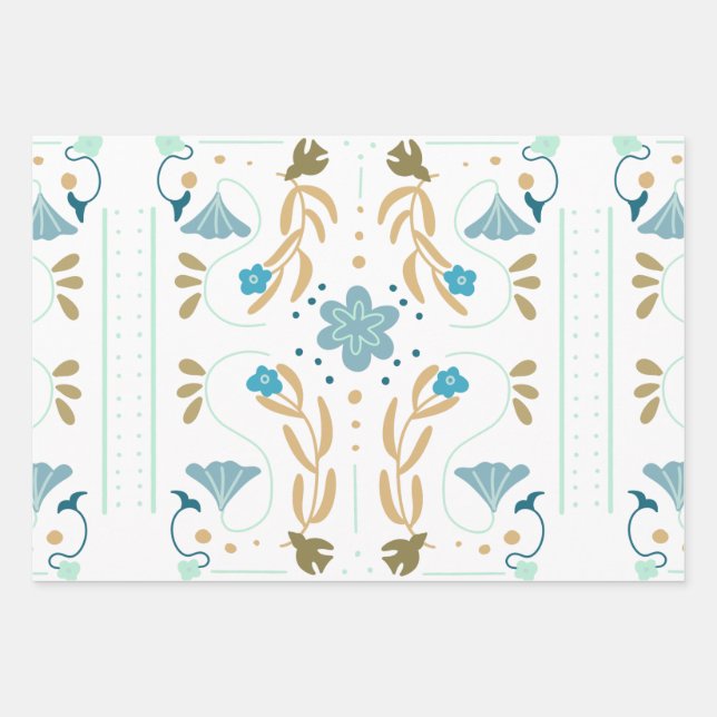 Feuille De Papier Cadeau Floral bleu printemps scandinave (Devant)