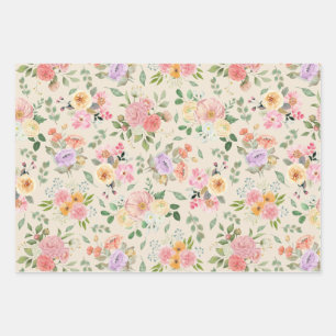 Feuille De Papier Cadeau Floral Boho d'été sur jaune pâle