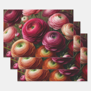 Feuille De Papier Cadeau Floral Bourgogne Ranunculus Découpage