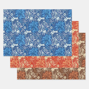 Feuille De Papier Cadeau Floral d'algues William Morris, corail bleu et Bro