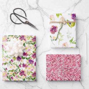 Feuille De Papier Cadeau Floral de Bourgogne rose