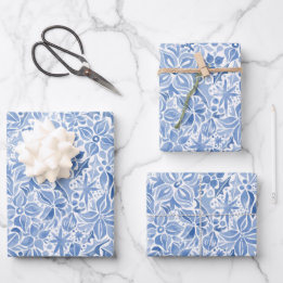 Feuille De Papier Cadeau Floral de vacances bleues