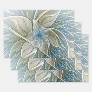 Feuille De Papier Cadeau Floral Dream Motif Abstrait Blue Khaki Fractal