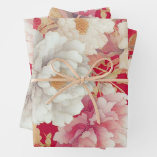 Feuille De Papier Cadeau Floral élégant rouge