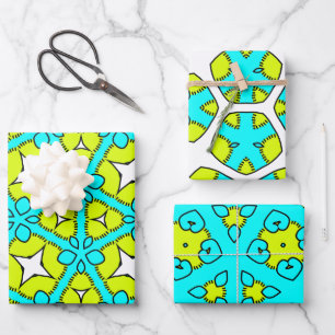Feuille De Papier Cadeau Floral géométrique Turquoise, Jaune, Blanc & Noir