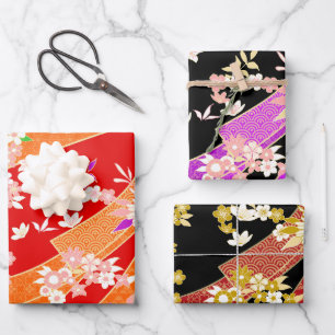 Feuille De Papier Cadeau Floral Kimono Motif