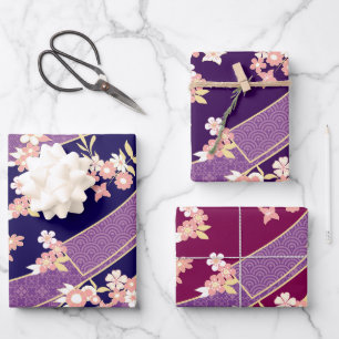 Feuille De Papier Cadeau Floral Kimono Motif Violet