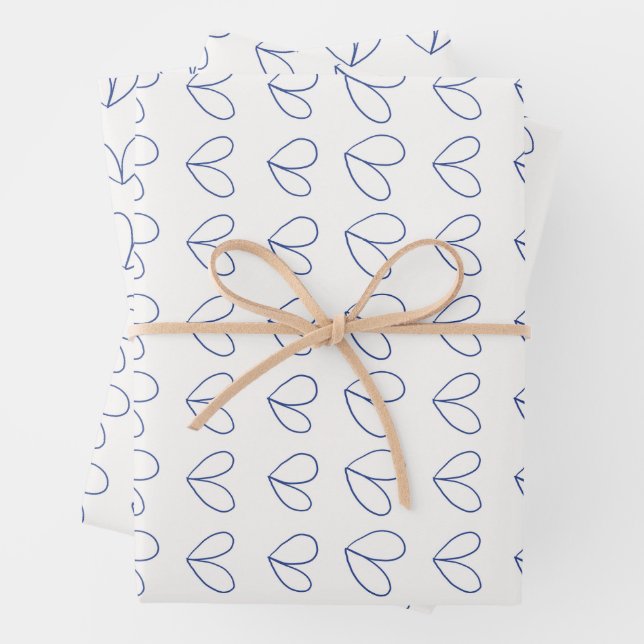 Feuille De Papier Cadeau Floral medley outline in blue (En situation)