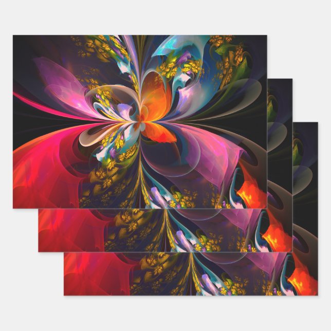 Feuille De Papier Cadeau Floral moderne Art Abstrait Rouge Bleu Motif #13 (Lot)