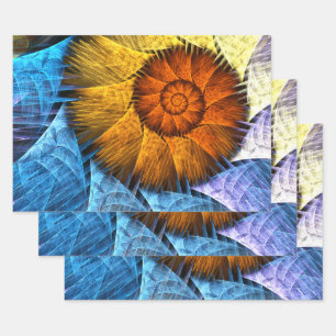 Feuille De Papier Cadeau Floral Orange Bleu Jaune Art Abstrait