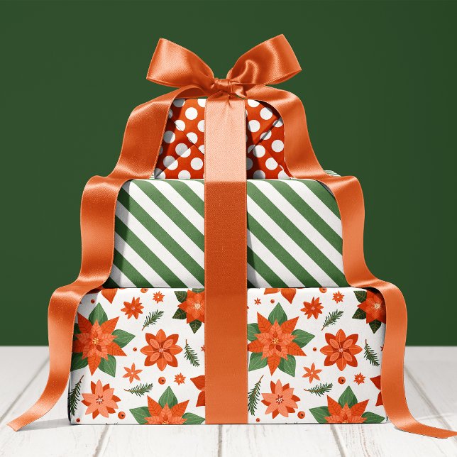 Feuille De Papier Cadeau Floral Poinsettia Motif Mignonne Noël de Noël (Créateur téléchargé)