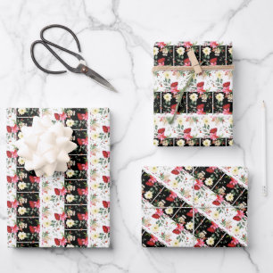 Feuille De Papier Cadeau Floral rose noir & blanc Grilles vintage motif