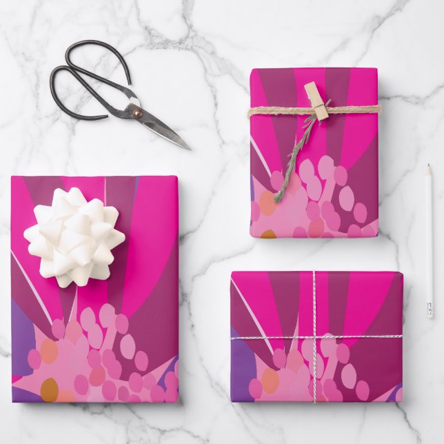 Feuille De Papier Cadeau Floral rose pourpre (Recto)