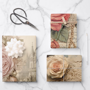 Feuille De Papier Cadeau Floral rose vintage
