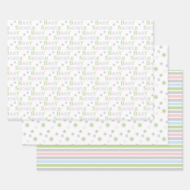 Feuille De Papier Cadeau Floral & Stripes Baby shower neutre genre (Lot)