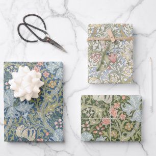 Feuille De Papier Cadeau Floral Vintage Morris Motif Golden Lily Fleurs