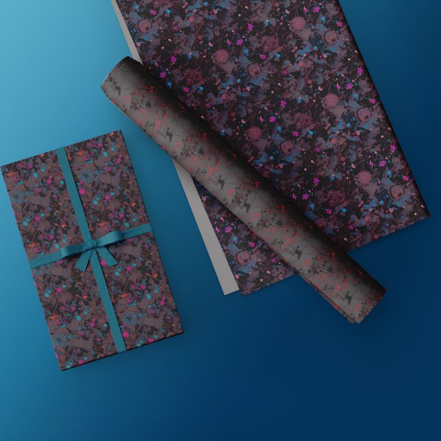 Feuille De Papier Cadeau Floral Wrapping Paper -Dark Abstract Flower Design (Créateur téléchargé)