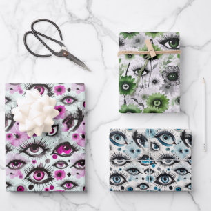 Feuille De Papier Cadeau Flore aquarelle des yeux et des cils