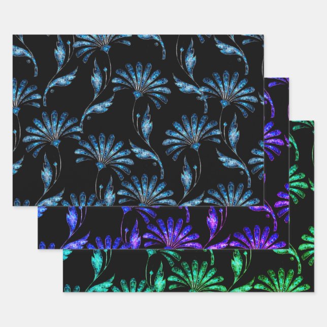 Feuille De Papier Cadeau Flore bleu brillant (Lot)