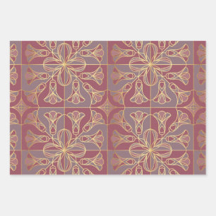 Feuille De Papier Cadeau Flore de mosaïque Art Déco. Mauve et or