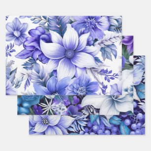 Feuille De Papier Cadeau Flore de Noël d'inspiration Vintage bleue