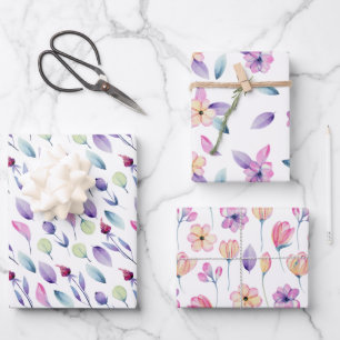 Feuille De Papier Cadeau Flore délicate rose et violette