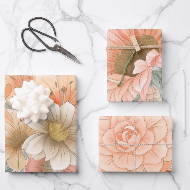 Feuille De Papier Cadeau Flore épicée Vintage (Recto)