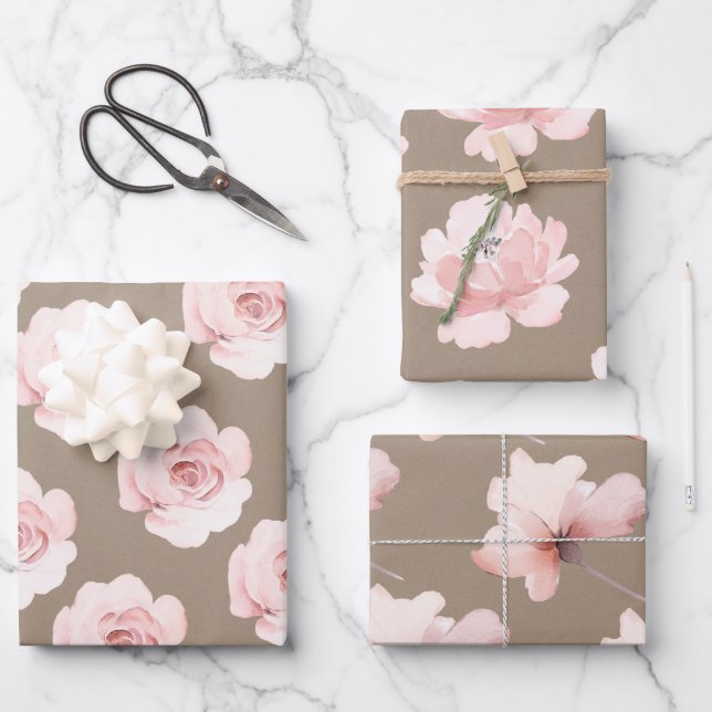 Feuille De Papier Cadeau Flore Rustique Kraft Blush Peach Peony Flowers (Recto)