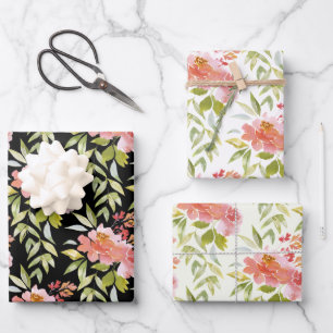 Feuille De Papier Cadeau Flore verte luxuriante rouge