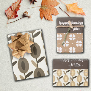 Feuille De Papier Cadeau Flores Brown géométriques Nom personnalisé