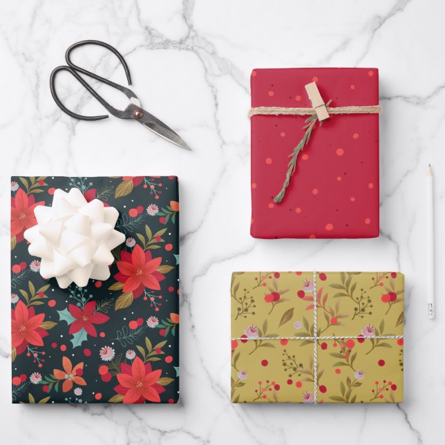 Feuille De Papier Cadeau Flores de Noël (Recto)