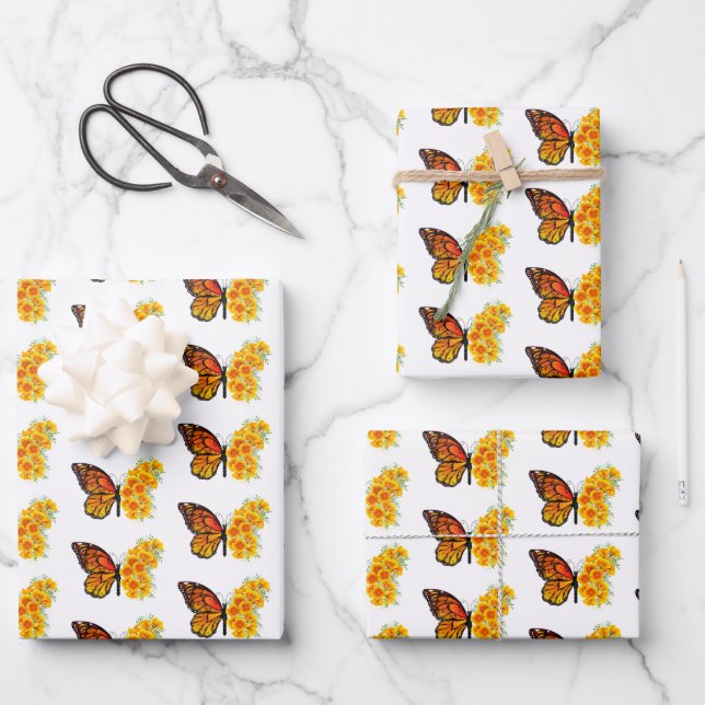 Feuille De Papier Cadeau Flower Butterfly with Yellow California Poppy (Recto)