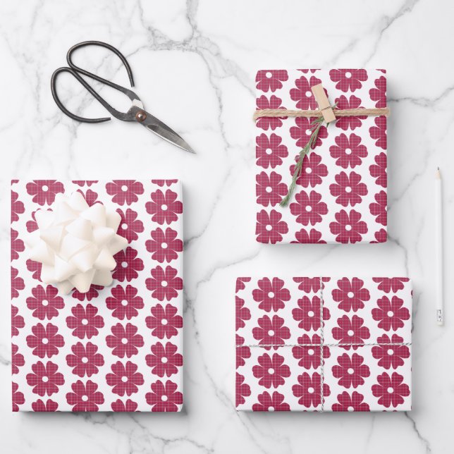 Feuille De Papier Cadeau Flower Shape Plaid Red Pink Purple (Recto)
