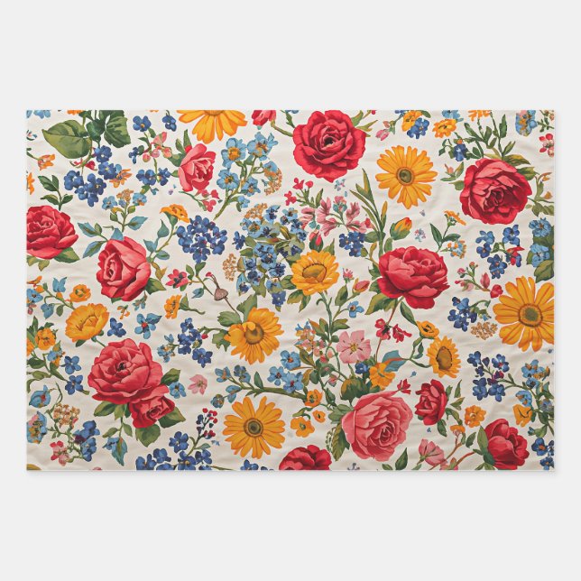 Feuille De Papier Cadeau Flowers Everywhere, colorful design, (Devant)