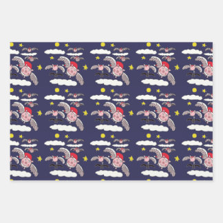 Feuille De Papier Cadeau Flying Pig Père Noël 