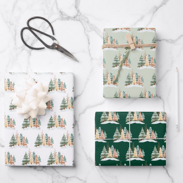 Feuille De Papier Cadeau Fond d'arbre hivernal (Recto)