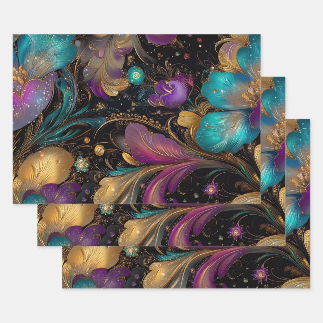 Feuille De Papier Cadeau Fond d'écran Fleurs Intriguées Violet  (Lot)