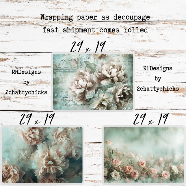 Feuille De Papier Cadeau Fond Vintage Peonies Découpage (Créateur téléchargé)