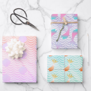 Feuille De Papier Cadeau Fonds aquarelles colorés d'écailles de sirène