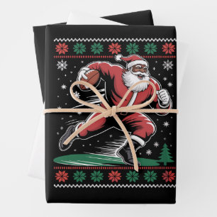 Feuille De Papier Cadeau Football afro-américain Père Noël Noël laid