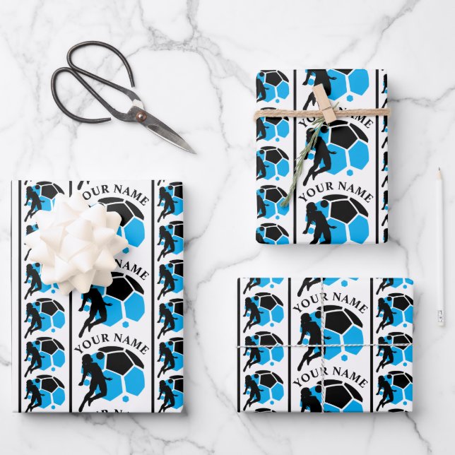 Feuille De Papier Cadeau Football Anniversaire, Football Joueuse (Recto)