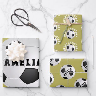 Feuille De Papier Cadeau Football Balls Enfants Nom Joyeux Noël