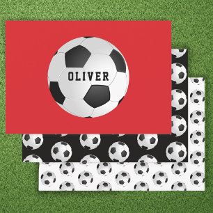 Feuille De Papier Cadeau Football Balls Enfants Nom Red Anniversaire