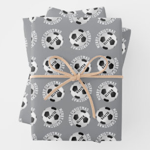Feuille De Papier Cadeau Football Enfants Nom Sports Joyeux Noël
