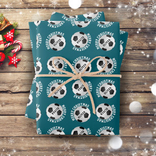 Feuille De Papier Cadeau Football Enfants Nom Sports Joyeux Noël